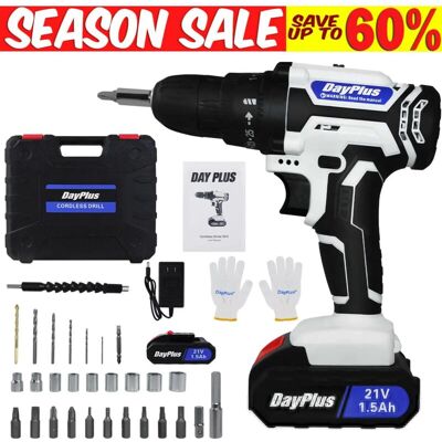 DAYPLUS Cordless Screwdriver Drill Kit Electric 2X Rechargeable Battery + Fast Charger+Case DAYPLUS Cordless Screwdriver Drill Kit Electric 2X Rechargeable Battery + Fast Charger+Case