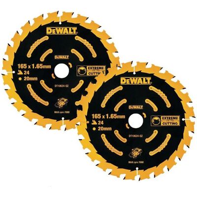 Dewalt - DT10624 2 x Circular Saw Blades 165 x 20 x 24T Extreme Framing DCS391 Dewalt - DT10624 2 x Circular Saw Blades 165 x 20 x 24T Extreme Framing DCS391