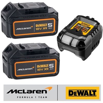 Dewalt - McLaren F1 DCB184 m Twin Pack 18v 5.0Ah Li-Ion Battery xr + Charger Set Dewalt - McLaren F1 DCB184 m Twin Pack 18v 5.0Ah Li-Ion Battery xr + Charger Set