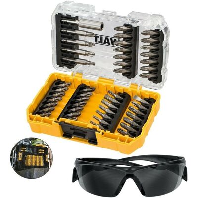 Dewalt - 47 Piece Impact Rated Screw Driver Bit Set Hex Shank Black Safety Glasses Dewalt - 47 Piece Impact Rated Screw Driver Bit Set Hex Shank Black Safety Glasses
