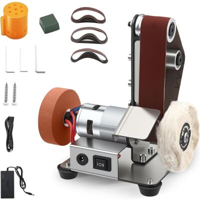 YS-YALOTRS Electric belt sander, mini belt polisher, adjustable to 7 levels, equipped with 20 abrasive belts and 2 polishing discs, for wood and metal treatment YS-YALOTRS Electric belt sander, mini belt polisher, adjustable to 7 levels, equipped with 20 abrasive belts and 2 polishing discs, for wood and metal treatment