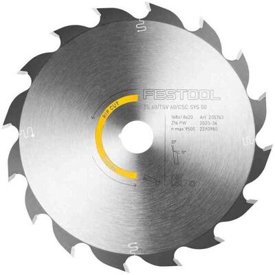 205763 Saw Blade hw 168 x 1.8 x 20 PW16 for ts 60 k, tsv 60 k, csc-sys 50 - Festool 205763 Saw Blade hw 168 x 1.8 x 20 PW16 for ts 60 k, tsv 60 k, csc-sys 50 - Festool