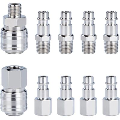 Héloise - Compressor Fitting 1/4'BSP Quick Coupling Compressed Air Hose Fittings Compressor Pneumatic Nozzle Men Women 10 Pieces Héloise - Compressor Fitting 1/4'BSP Quick Coupling Compressed Air Hose Fittings Compressor Pneumatic Nozzle Men Women 10 Pieces