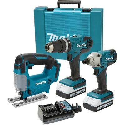 Makita - 18v Cordless Li-ion Combi Hammer Drill & Impact Driver & Jigsaw Kit Makita - 18v Cordless Li-ion Combi Hammer Drill & Impact Driver & Jigsaw Kit