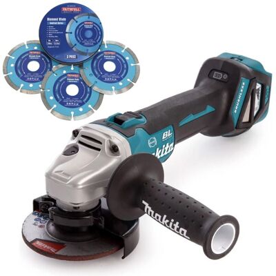 Makita DGA463Z 18v Cordless Brushless 115mm Angle Grinder + X3 Blades Makita DGA463Z 18v Cordless Brushless 115mm Angle Grinder + X3 Blades