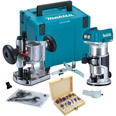 Makita - DRT50Z 18V Cordless Brushless Laminate Router Trimmer + Plunge Base + Set Makita - DRT50Z 18V Cordless Brushless Laminate Router Trimmer + Plunge Base + Set