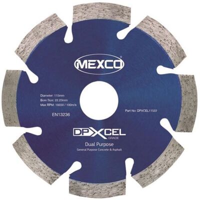 MEXCO DPXCEL11522 XCEL Grade Dual Purpose Diamond Blade 115 x 22mm MEXDPXL11522 MEXCO DPXCEL11522 XCEL Grade Dual Purpose Diamond Blade 115 x 22mm MEXDPXL11522