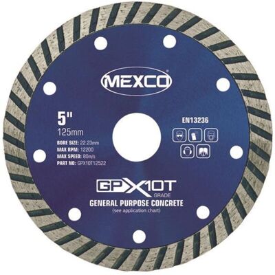 MEXCO GPX10T12522 GP Concrete Turbo Diamond Blade 125 x 22mm MEXGPX10T125 MEXCO GPX10T12522 GP Concrete Turbo Diamond Blade 125 x 22mm MEXGPX10T125