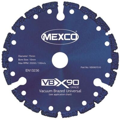 MEXCO VBX907510 VBX90 Grade Universal Diamond Blade 75 x 10mm MEXVBX9075 MEXCO VBX907510 VBX90 Grade Universal Diamond Blade 75 x 10mm MEXVBX9075