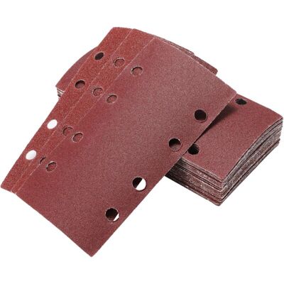 MEMKEY Pack of 40 sanding sheets for eccentric sanders 93 x 185 mm, 8 holes, rectangular sandpaper with grain 60/80/120/240 in aluminum oxide, ideal for MEMKEY Pack of 40 sanding sheets for eccentric sanders 93 x 185 mm, 8 holes, rectangular sandpaper with grain 60/80/120/240 in aluminum oxide, ideal for