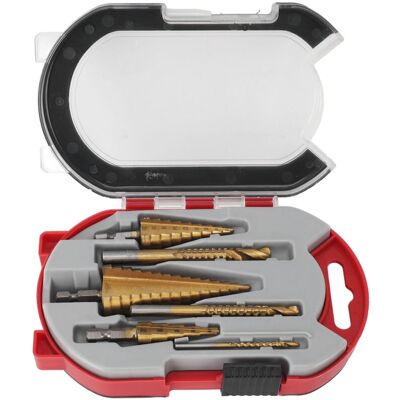OEM 6-piece Step Drill Bit Set, 4-32mm, 4-20mm, 4-12mm Step Cone Bits, Coated With Hex Shank Electric Drill Bits, Aluminum Alloy OEM 6-piece Step Drill Bit Set, 4-32mm, 4-20mm, 4-12mm Step Cone Bits, Coated With Hex Shank Electric Drill Bits, Aluminum Alloy