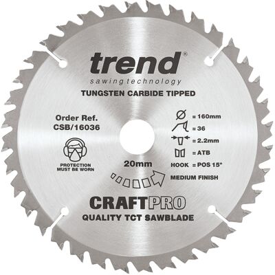 Trend CSB/16036 - Circular Saw Blade - 160mm, 36 teeth, 20mm bore Trend CSB/16036 - Circular Saw Blade - 160mm, 36 teeth, 20mm bore
