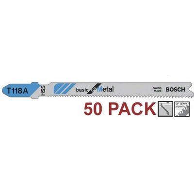 50 X Bosch T118a 92mm Thin Sheet Metal Jigsaw Blades 50 X Bosch T118a 92mm Thin Sheet Metal Jigsaw Blades