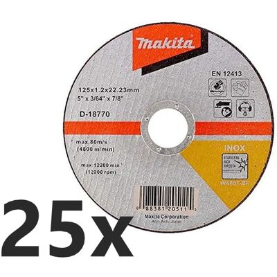 Makita D-18770-25 (pkt Of 25) Cutting Disc (inox) 125mm X 1.2mm X 22.23mm Makita D-18770-25 (pkt Of 25) Cutting Disc (inox) 125mm X 1.2mm X 22.23mm