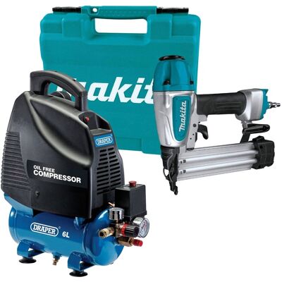 Af506 18g Gauge Brad Air Pin Nailer In Case + 6l Air Compressor 116psi 8b - Makita Af506 18g Gauge Brad Air Pin Nailer In Case + 6l Air Compressor 116psi 8b - Makita