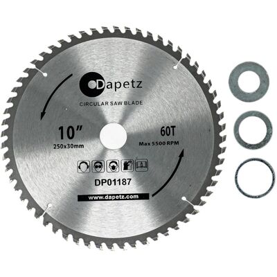 DAPETZ LTD Dapetz ® Tct Circular Wood Fine Cut Saw Blade 250mm X 30mm 40 & 60 Teeth, 22.2mm Rings Mitre Hardened Tempered Fits A Multitude Of Circular Saws DAPETZ LTD Dapetz ® Tct Circular Wood Fine Cut Saw Blade 250mm X 30mm 40 & 60 Teeth, 22.2mm Rings Mitre Hardened Tempered Fits A Multitude Of Circular Saws