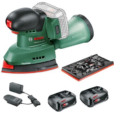 Bosch Universalsander 18v 18v-10 Cordless Multi Palm Sander + X2 1.5ah Battery Bosch Universalsander 18v 18v-10 Cordless Multi Palm Sander + X2 1.5ah Battery