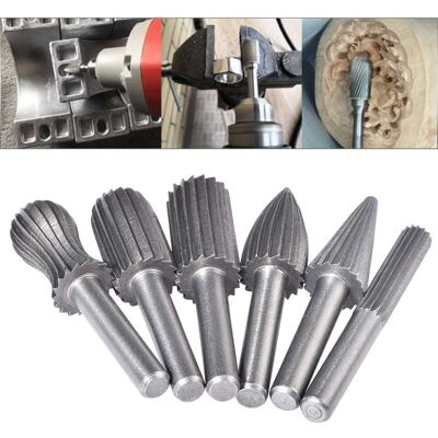 Triomphe - 6pcs Double Cut Tungsten Burrs, 6mm Tungsten Shank, Filing/Engraving/Grinding Bits for Lathe Tools Triomphe - 6pcs Double Cut Tungsten Burrs, 6mm Tungsten Shank, Filing/Engraving/Grinding Bits for Lathe Tools