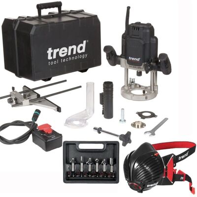 Trend T14EK 2300W Variable Speed Plunge Router 240V 6pc Cutter Set Stealth Mask Trend T14EK 2300W Variable Speed Plunge Router 240V 6pc Cutter Set Stealth Mask