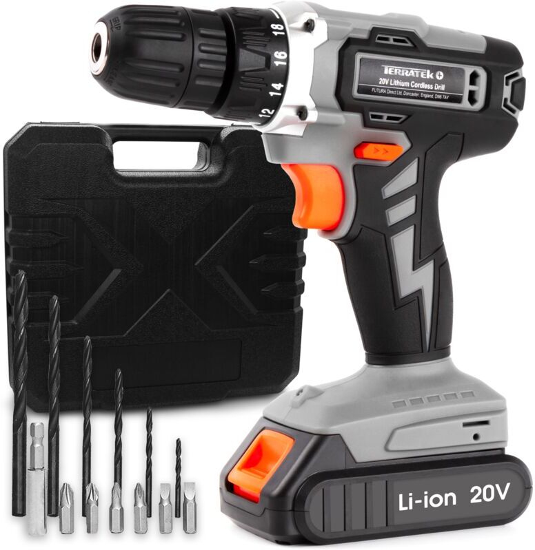 Terratek - 20v Cordless Drill Combi Battery Driver Set with Fast Charger