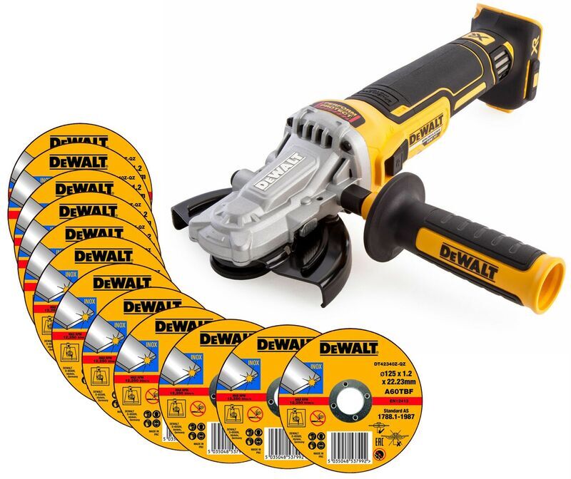 Dewalt - DCG405FN 18v xr Brushless Cordless 125mm Flathead Angle Grinder +12 Discs