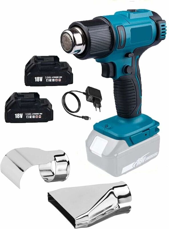Teetok - Heat guns,Cordless Hot Air Gun, with 2x 3.0Ah Batteries & Charger, 1200W Hot Air Blower with 2 Temperatures 300°C/550°C, 2 Nozzles Power