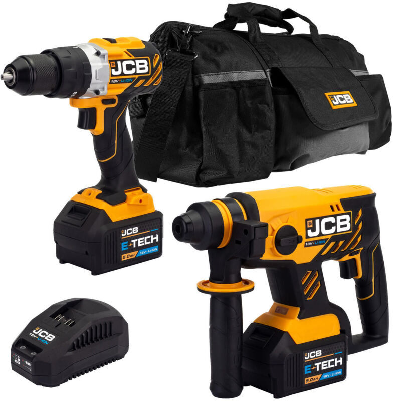 Jcb Tools - jcb 18V b/l Combi Drill b/l sds Kit 2x 5.0ah Lithium-Ion Batteries and super fast charger in 20' Kit Bag