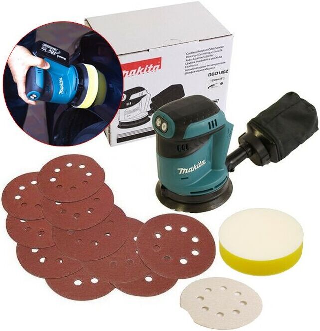 Makita - DBO180Z 18v lxt Random Orbital Polisher Sander 125mm + 10 Sheets + Pad