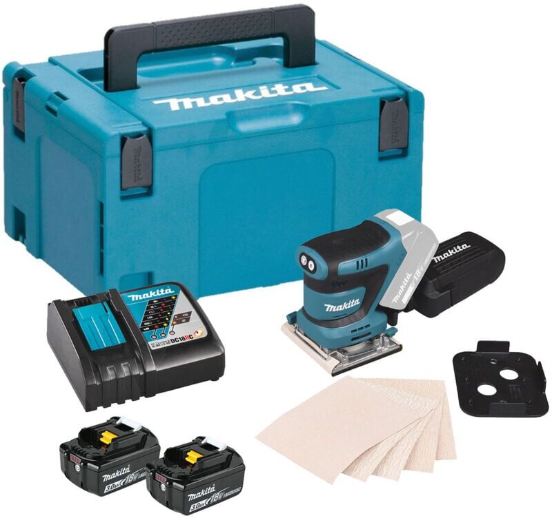 Makita - DBO482RFJ 18V lxt Palm Orbital Sander - 2x 3Ah Batteries, Charger & Makpac 3 Case