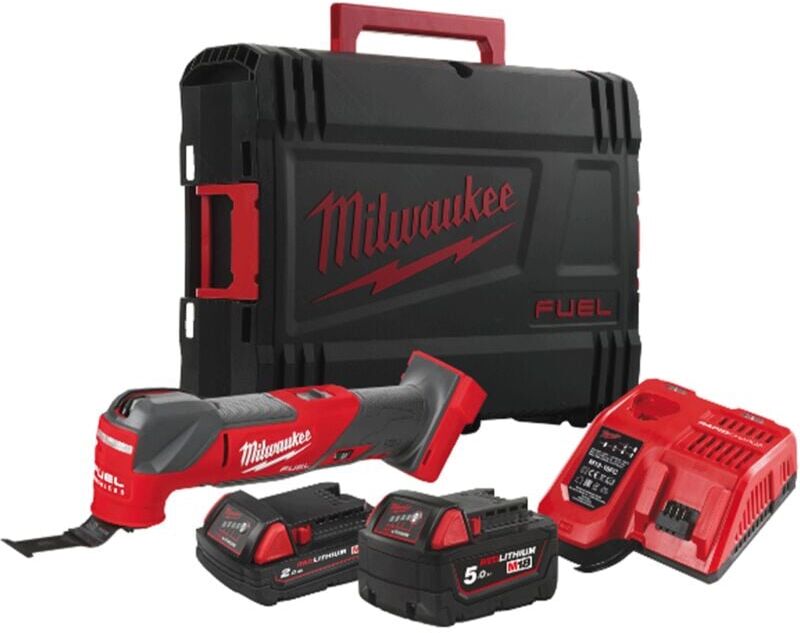 M18FMT-522X 18V fuel Oscillating Multi Tool Kit - 1 x M18B2 and 1 x M18B5 Batteries, M12-18FC Fast Charger & Dynacase 4933478493 - Milwaukee