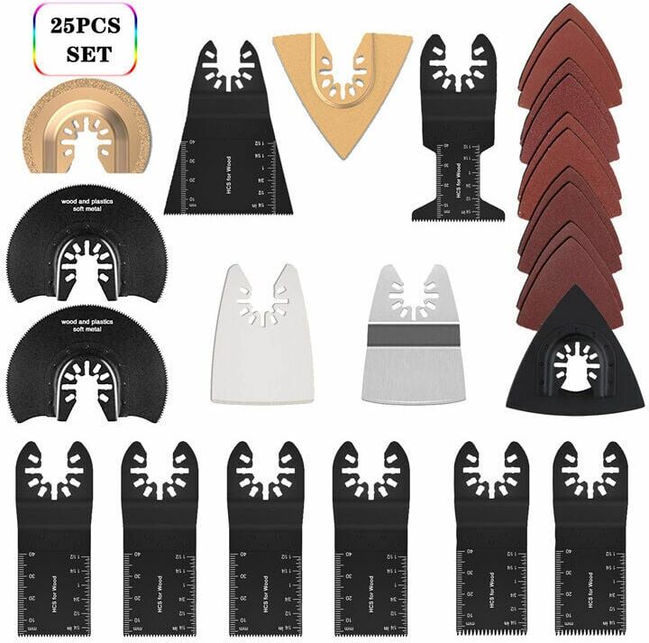FUHUIDA TRADING Multi-Tool Saw Blades Accessories Kit, 25 Piece Oscillating Multi-Tool Accessories, Universal Saw Blade for Fein Multimaster, Dremel, Bosch, Makita,