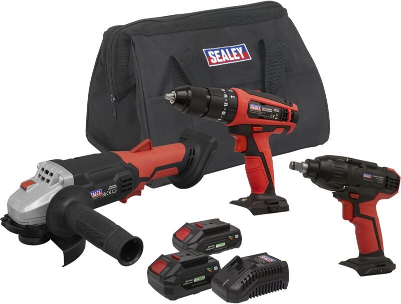 Sealey - CP20VCOMBO1 3 x SV20 Series Cordless Tool Combo Kit 20V - 2 Batteries