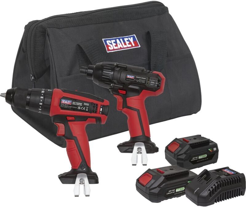 Sealey CP20VDDCOMBO 2 x SV20 Series Cordless 13mm Combi Drill & 1/4"Hex Drive Impact Driver Combo Kit 20V - 2 Batteries