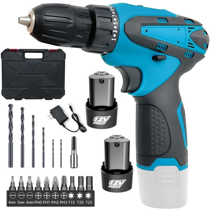 Mawiron - Sports and combination, 12 volt cordless drill, electric screwdriver, cordless drill with 1500mAh battery, 25 torque, maximum 45N. m drill,