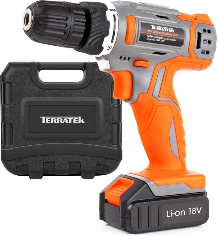 18V/20V Max Cordless Drill Driver Electric Screwdriver Bit Set, led Light, 1 Battery, 1 Charger and Case Included - Terratek