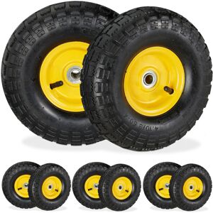 Set of 8 Wheelbarrow Tyres, 4.1/3.5-4, Pneumatic Spare Wheel, 16 mm Axle, Supports up to 136 kg, Black/Yellow - Relaxdays