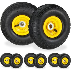 Set of 8 Wheelbarrow Tyres, 4.1/3.5-4, Pneumatic Spare Wheel, 16 mm Axle, Supports up to 136 kg, Black/Yellow - Relaxdays