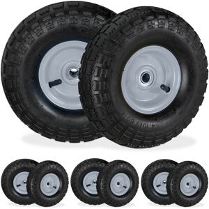 Set of 8 Wheelbarrow Tyres, 4.1/3.5-4, Pneumatic Spare Wheel, 16 mm Axle, Supports up to 136 kg, Black/Grey - Relaxdays