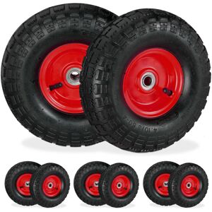 Relaxdays Set of 8 Wheelbarrow Tyres, 4.1/3.5-4, Pneumatic Spare Wheel, 16 mm Axle, Supports up to 136 kg, Black/Red