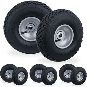 Wheelbarrow Tyre, 8x Set, Spare Wheels, Inflatable, 3.00-4, Max. Load 100 kg, 16 mm Axis, Black/Grey - Relaxdays