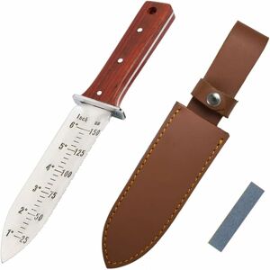 Héloise - Garden Knife - Stainless Steel Knife for Gardening, Landscaping and Excavation (with Red Wooden Handle and Brown Sheath)