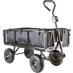 GLOBEWOLF Garden trailer Cart Pull Along Trolley 350kg Heavy Duty Black Mesh Utility Gardeners Wagon with Removable Liner, Folding Sides, Pneumatic Tyres,