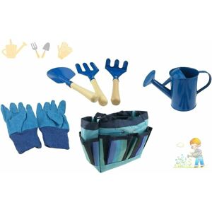 HÉLOISE Kids Gardening Tool Set with Tote Bag Rake Fork Glove Kids Garden Toys (Blue)