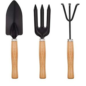 Aougo - Mini Garden Tools Set of 3, Succulent Plants Tools Wood Handle Rake, Fork and Shovel, Garden Hand Transplanting Gardening Tools Set for