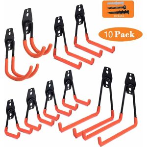 Norcks - Garage Hooks,Steel Heavy Duty Garage Storage Hooks for Organizing Power Tools,Ladder,Bulk Items (Pack of 10) - Orange