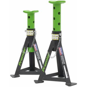 Loops - pair 3 Tonne Heavy Duty Axle Stands - 290mm to 435mm Adjustable Height - Green