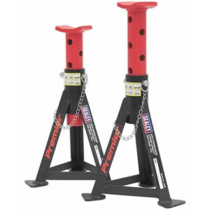 Loops - pair 3 Tonne Heavy Duty Axle Stands - 290mm to 435mm Adjustable Height - Red