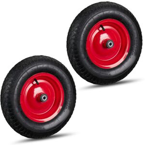 Set of 2 Relaxdays Wheelbarrow Wheels 4.80 4.00-8, Pneumatic, Steel, 3 Adaptors, Spare Tyre, 120kg Capacity, Black/Red