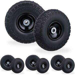 Set of 8 Relaxdays Wheelbarrow Tyres, Puncture-Proof Solid Rubber, 4.1/3.5-4, 16 mm Axle, Spare Wheel, Black