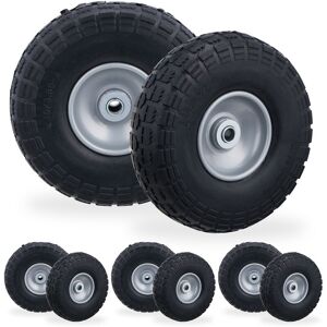 Set of 8 Relaxdays Wheelbarrow Tyres, Puncture-Proof Solid Rubber, 4.1/3.5-4, 16 mm Axle, Spare Wheel, Black/Grey